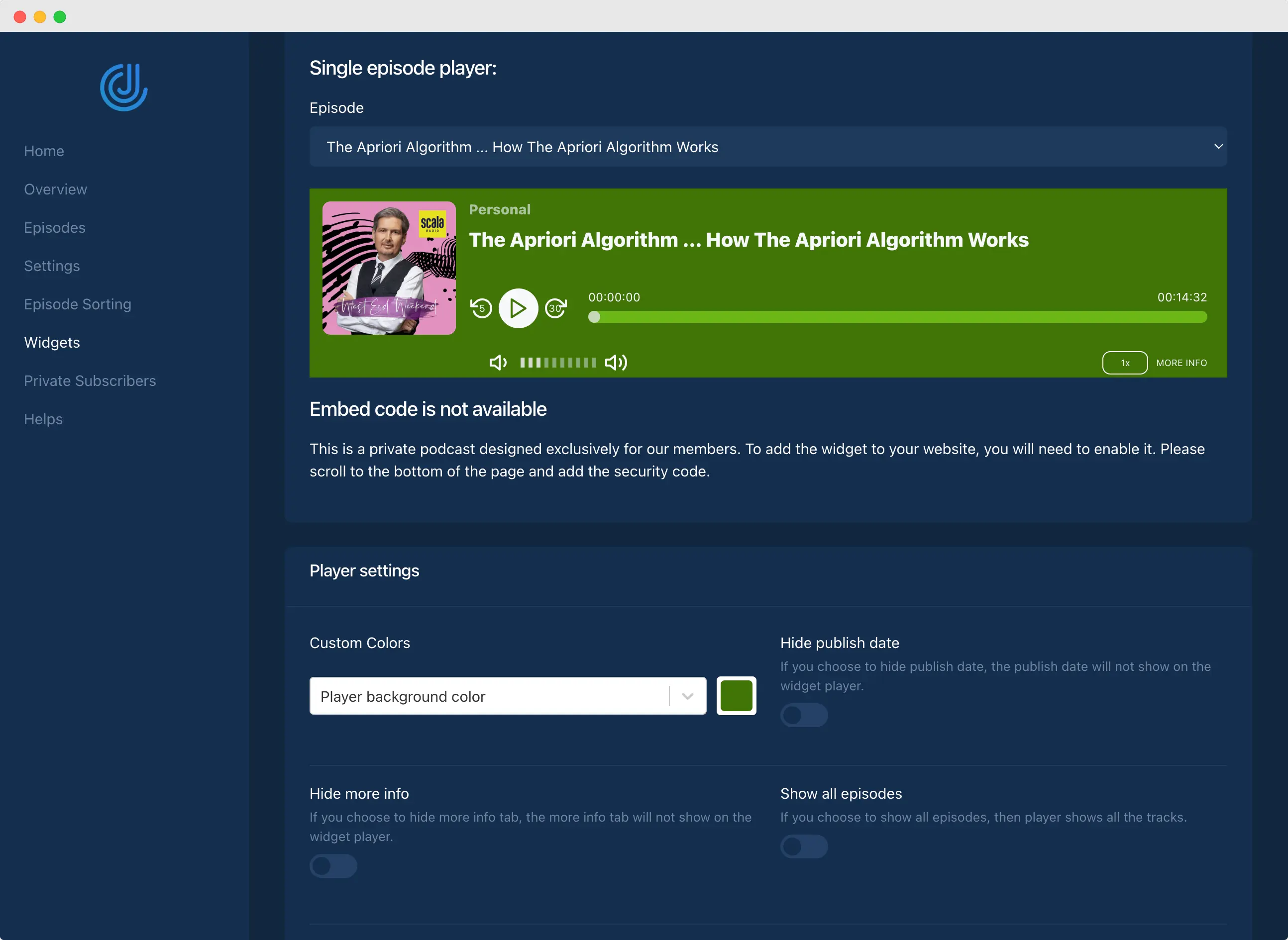 Picture of the embeddable player